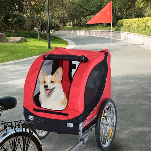 Remolque Plegable para Bicicleta PawHut – Perros y Gatos, Malla Ventilada, Rojo