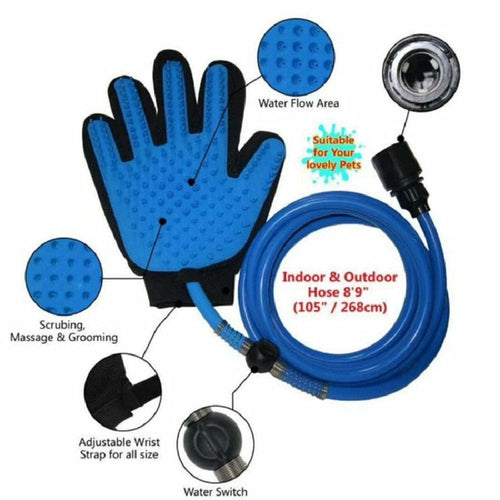 Ducha Manual para Mascotas con Guante Masajeador – Manguera 7.5ft, Perros y Gatos