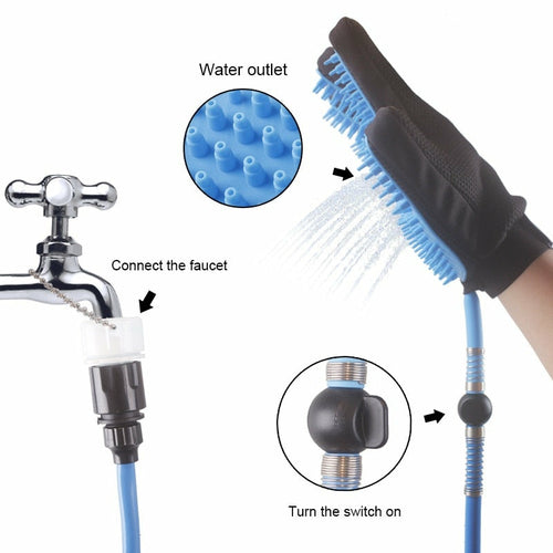 Ducha Manual para Mascotas con Guante Masajeador – Manguera 7.5ft, Perros y Gatos