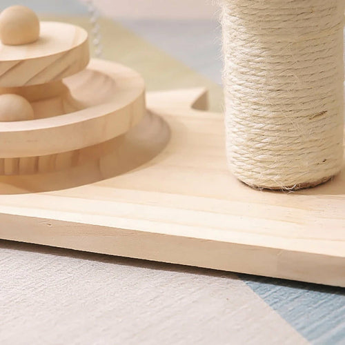 Rascador para Gatos con Juguetes – Sisal Natural, Pelota de Madera y Plumas
