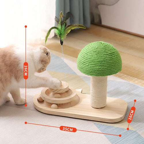 Rascador para Gatos con Juguetes – Sisal Natural, Pelota de Madera y Plumas