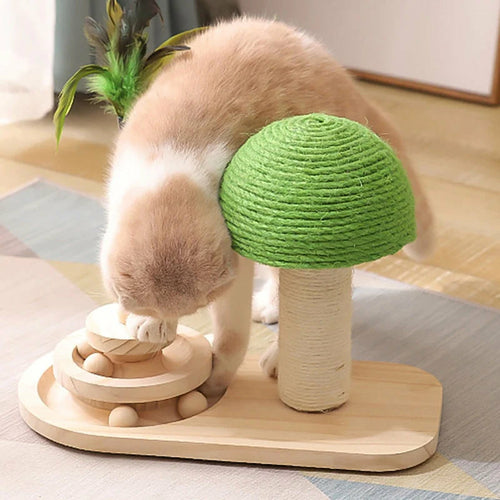 Rascador para Gatos con Juguetes – Sisal Natural, Pelota de Madera y Plumas