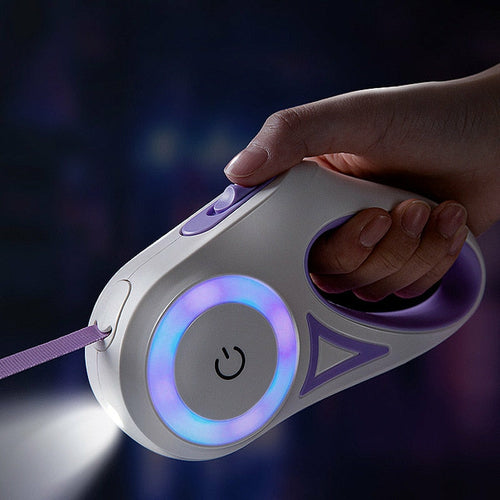 Correa Retráctil con Luz LED para Perro – 5m, RGB, Freno Automático